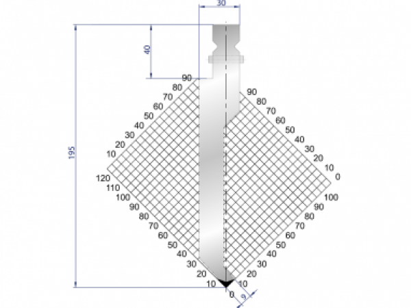 Dao chấn 86º, H=195, R=0.8 Max T/m=100, 42CrMo4