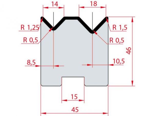Cối chấn 2V 14/18 a=88º H46 Max. T/m=80