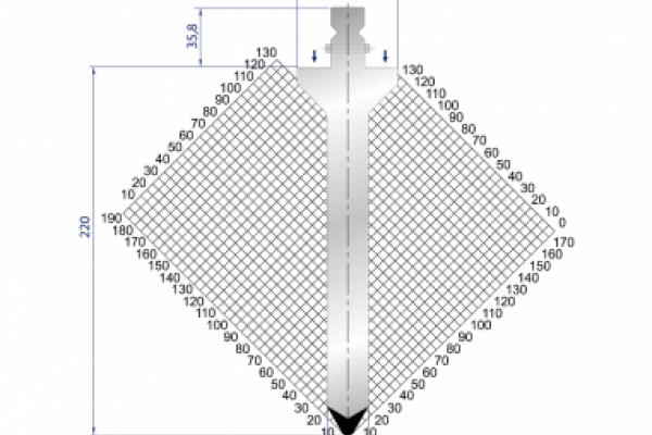 Dao chấn 60º, H=220, R=4 Max T/m=160, 42CrMo4
