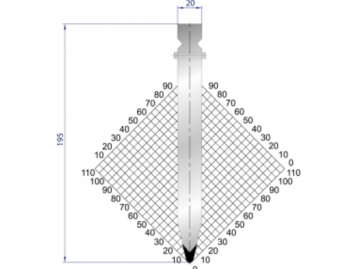 Dao chấn 28º, H=195, R=3 Max T/m=100, 42CrMo4