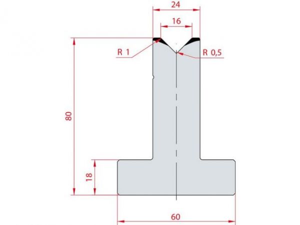 Cối chấn T 1V 16 α=90º H80 Max. T/m=100